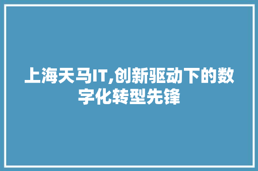 上海天马IT,创新驱动下的数字化转型先锋