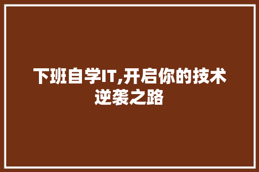 下班自学IT,开启你的技术逆袭之路