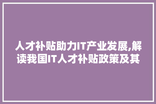 人才补贴助力IT产业发展,解读我国IT人才补贴政策及其方法效果