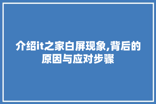 介绍it之家白屏现象,背后的原因与应对步骤 必应SEO