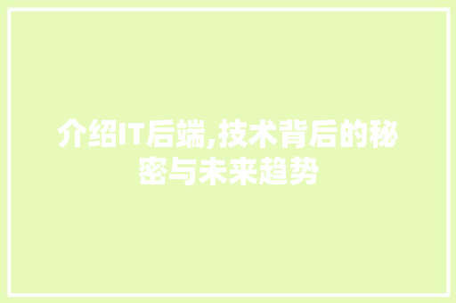 介绍IT后端,技术背后的秘密与未来趋势