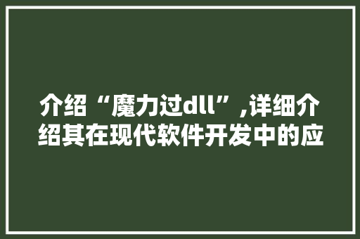 介绍“魔力过dll”,详细介绍其在现代软件开发中的应用与价值