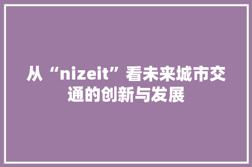 从“nizeit”看未来城市交通的创新与发展