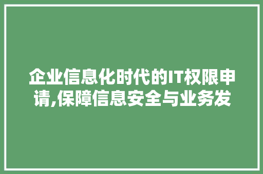 企业信息化时代的IT权限申请,保障信息安全与业务发展的关键