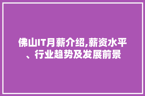 佛山IT月薪介绍,薪资水平、行业趋势及发展前景