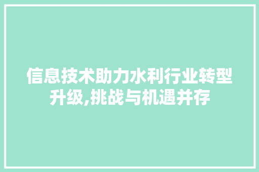 信息技术助力水利行业转型升级,挑战与机遇并存