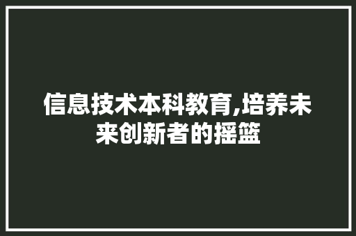 信息技术本科教育,培养未来创新者的摇篮