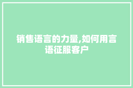 销售语言的力量,如何用言语征服客户