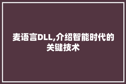 麦语言DLL,介绍智能时代的关键技术