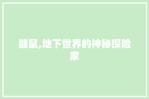 鼹鼠,地下世界的神秘探险家