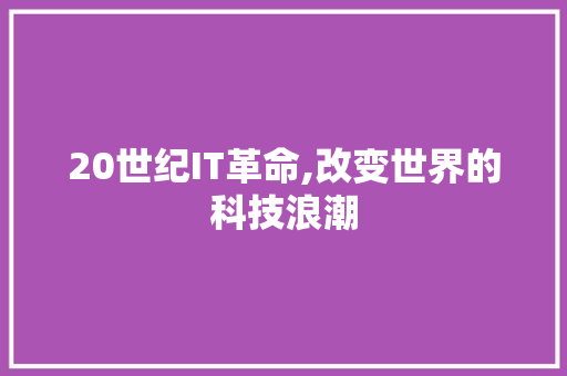 20世纪IT革命,改变世界的科技浪潮