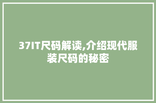 37IT尺码解读,介绍现代服装尺码的秘密