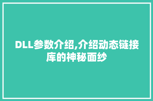 DLL参数介绍,介绍动态链接库的神秘面纱