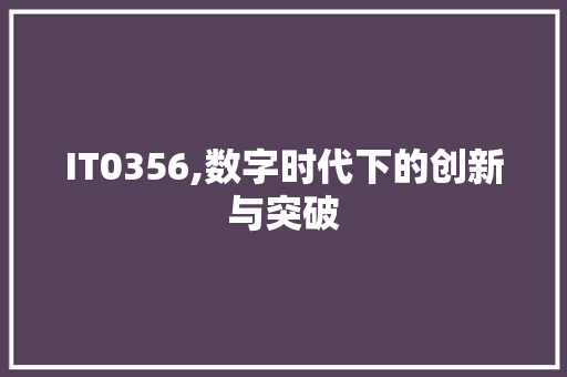 IT0356,数字时代下的创新与突破