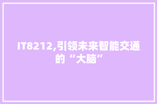 IT8212,引领未来智能交通的“大脑”