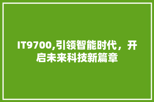 IT9700,引领智能时代，开启未来科技新篇章