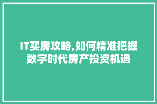IT买房攻略,如何精准把握数字时代房产投资机遇