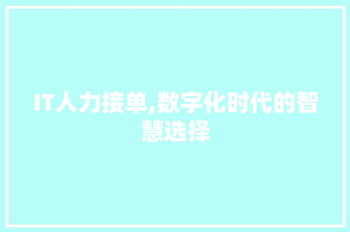 IT人力接单,数字化时代的智慧选择