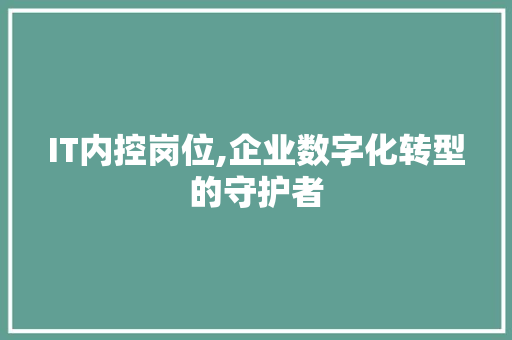 IT内控岗位,企业数字化转型的守护者