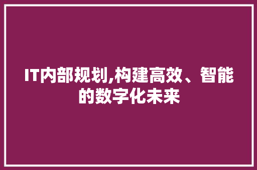 IT内部规划,构建高效、智能的数字化未来