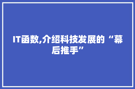 IT函数,介绍科技发展的“幕后推手”