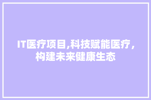IT医疗项目,科技赋能医疗，构建未来健康生态
