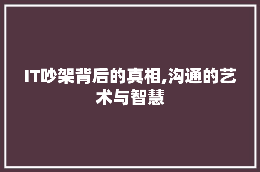 IT吵架背后的真相,沟通的艺术与智慧