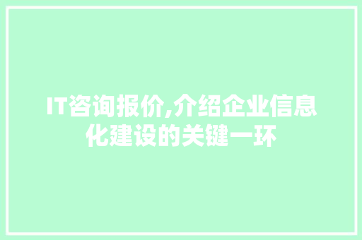 IT咨询报价,介绍企业信息化建设的关键一环