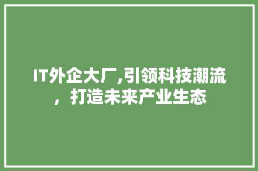IT外企大厂,引领科技潮流，打造未来产业生态