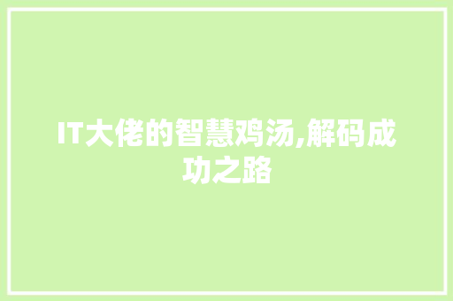 IT大佬的智慧鸡汤,解码成功之路
