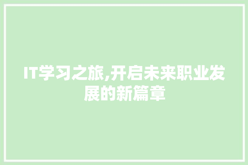 IT学习之旅,开启未来职业发展的新篇章