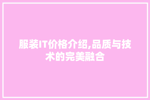 服装IT价格介绍,品质与技术的完美融合