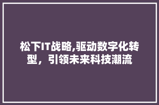 松下IT战略,驱动数字化转型，引领未来科技潮流