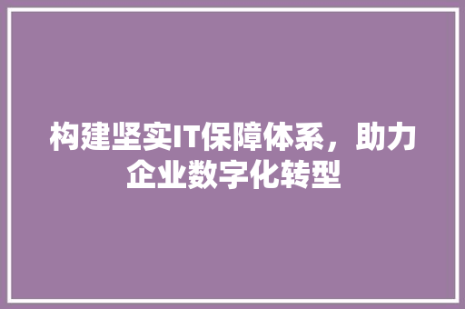 构建坚实IT保障体系，助力企业数字化转型