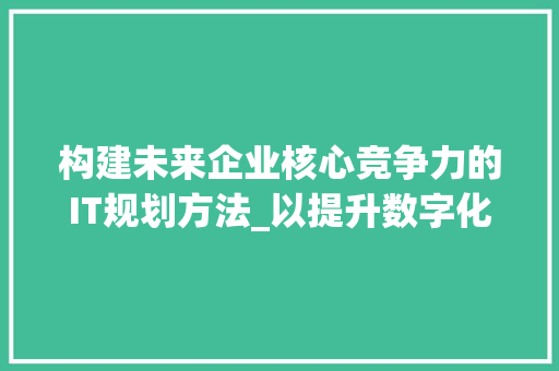 构建未来企业核心竞争力的IT规划方法_以提升数字化运营效率为核心