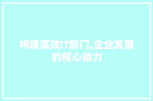 构建高效IT部门,企业发展的核心动力