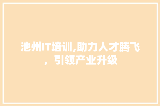 池州IT培训,助力人才腾飞，引领产业升级