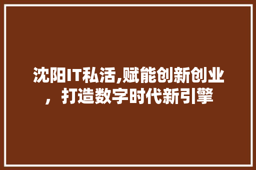 沈阳IT私活,赋能创新创业，打造数字时代新引擎
