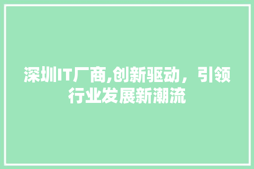 深圳IT厂商,创新驱动，引领行业发展新潮流
