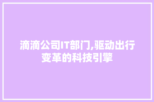 滴滴公司IT部门,驱动出行变革的科技引擎
