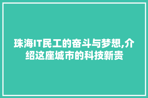 珠海IT民工的奋斗与梦想,介绍这座城市的科技新贵