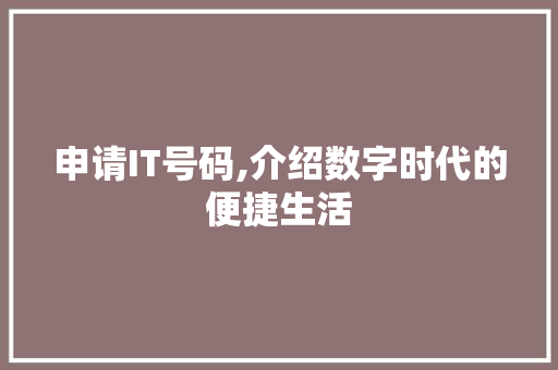 申请IT号码,介绍数字时代的便捷生活