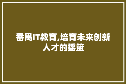 番禺IT教育,培育未来创新人才的摇篮