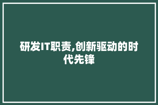 研发IT职责,创新驱动的时代先锋