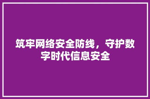 筑牢网络安全防线，守护数字时代信息安全 搜狗SEO