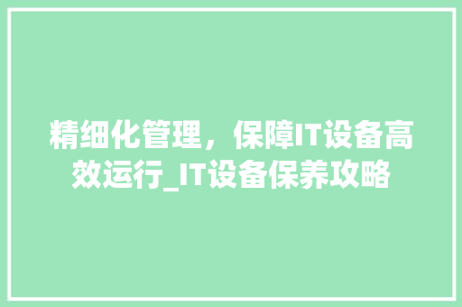 精细化管理，保障IT设备高效运行_IT设备保养攻略