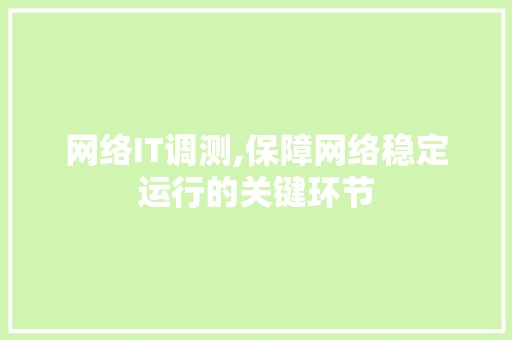 网络IT调测,保障网络稳定运行的关键环节