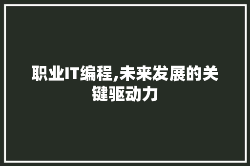 职业IT编程,未来发展的关键驱动力