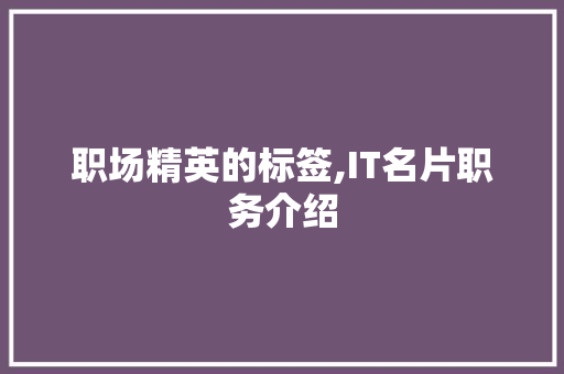 职场精英的标签,IT名片职务介绍 GoogleSEO