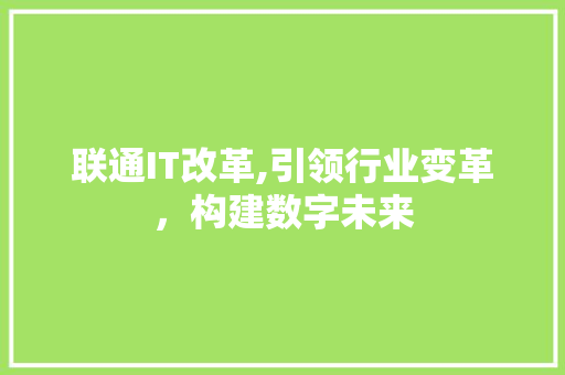 联通IT改革,引领行业变革，构建数字未来 神马SEO